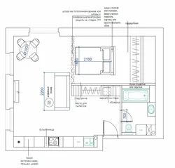 Living room kitchen design with dimensions