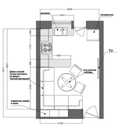 Living room kitchen design with dimensions