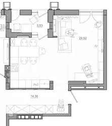 Living room kitchen design with dimensions