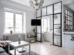 Bedroom behind a glass partition design