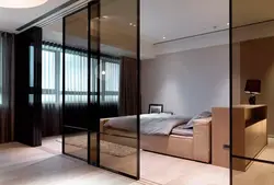 Bedroom behind a glass partition design