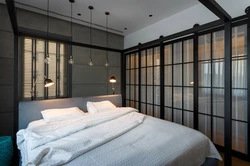 Bedroom behind a glass partition design