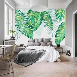 Bedroom design with palm leaves