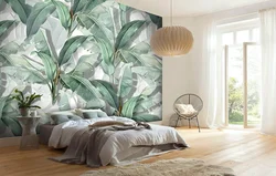 Bedroom design with palm leaves