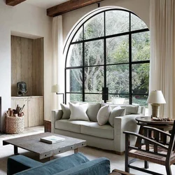 Living room design with arched windows