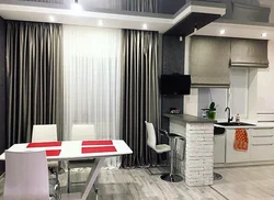 Qonaq otağı studiyası üçün pərdə dizaynı