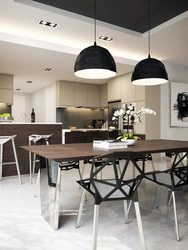 Kitchen design with black lamps