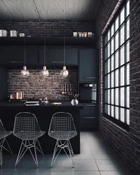 Kərpic ilə loft mətbəx dizaynı
