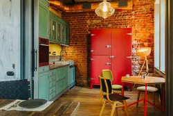 Kərpic ilə loft mətbəx dizaynı