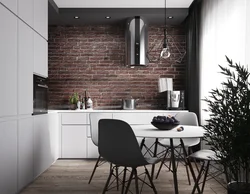 Loft kitchen design with brick