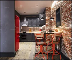 Loft kitchen design with brick