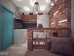Kərpic ilə loft mətbəx dizaynı