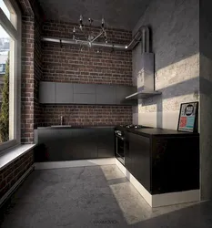 Loft Kitchen Design With Brick