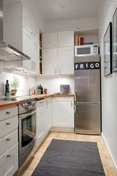 Small kitchen design refrigerator in the corner