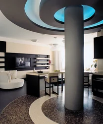 Living room design with kitchen and pillar