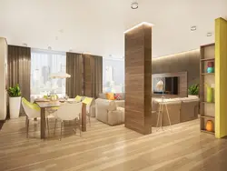 Living room design with kitchen and pillar