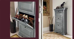 Hallway design with shoe rack and ottoman