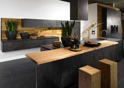 Тарҳи ошхона чӯбӣ бо countertops мармар