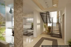 Design of a hall with a kitchen in a house