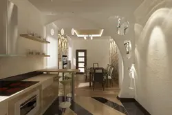 Дизайн холла с кухней в доме