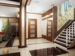 Design of a hall with a kitchen in a house