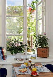 Kitchen window sill design with flowers