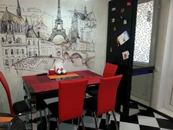 Kitchen design with a pattern on the entire wall