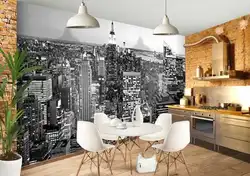 Kitchen design with a pattern on the entire wall