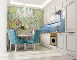 Kitchen Design With A Pattern On The Entire Wall