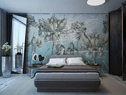 Bedroom design with a painting on the entire wall