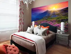 Bedroom design with a painting on the entire wall