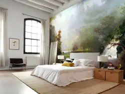 Bedroom design with a painting on the entire wall