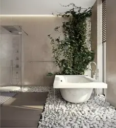 Bathroom design with flowers on the floor