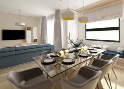 Divan Və Stul Ilə Mətbəx Qonaq Otağı Dizaynı