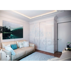 Bedroom design with sofa and wardrobe