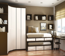 Bedroom design with sofa and wardrobe