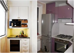 Kitchen design with a refrigerator in the corner by the window