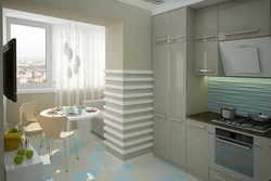 Дызайн аднапакаёвай кватэры з лоджыяй на кухні 40 м2