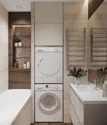 Bathroom design with shower and washing machine and dryer