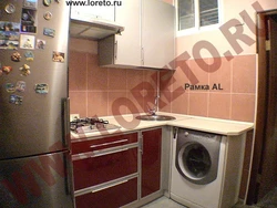 Kitchen design 6 meters with column refrigerator and washing machine