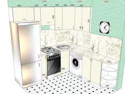Kitchen design 6 meters with column refrigerator and washing machine