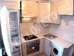 Kitchen design 6 meters with column refrigerator and washing machine