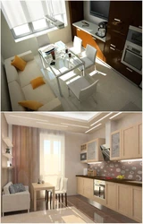 Kitchen With Access To The Balcony Design With Sofa And TV