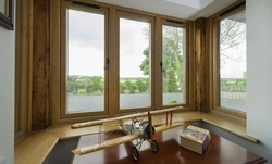Wooden windows in the apartment photo