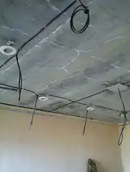 Пәтердегі фотосуреттегі төбенің бойымен аспалы төбені сымдар