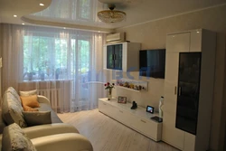 Interior of an apartment in a panel house with a balcony