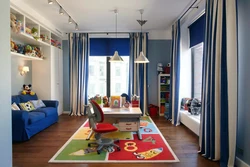 Children's bedroom design with two windows