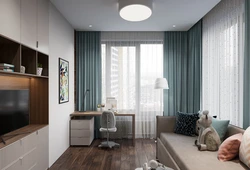 Children's bedroom design with two windows