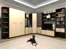 Qarderob fotoşəkili ilə yataq otağında künc divarı