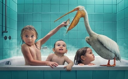 Photo of a family in the bathroom